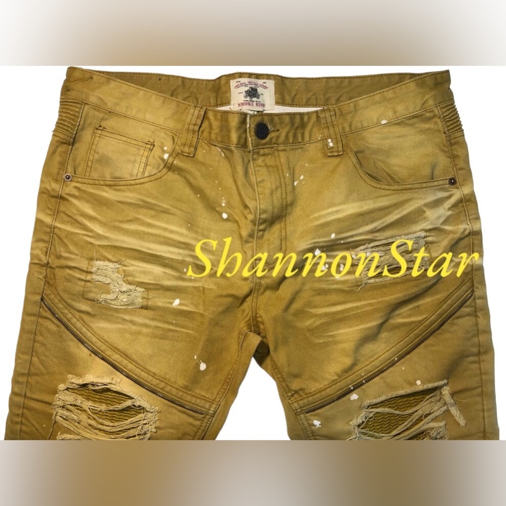 ⭐️SMOKE RISE (MUSTARD + BROWN COLORED) DISTRESSED JEANS w/SPLOTCHES⭐️